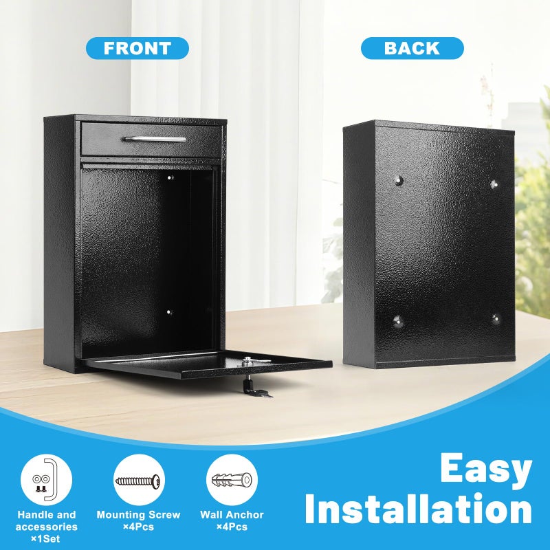 KYODOLED Steel Key Lock Mail Boxes Outdoor, Locking Wall Mount Mailbox, Security Lock Drop Box, Collection Boxes for Home, Office or Commercial,16.2H x 11.2L x 4.6W Inches, Black X Large - Image 5